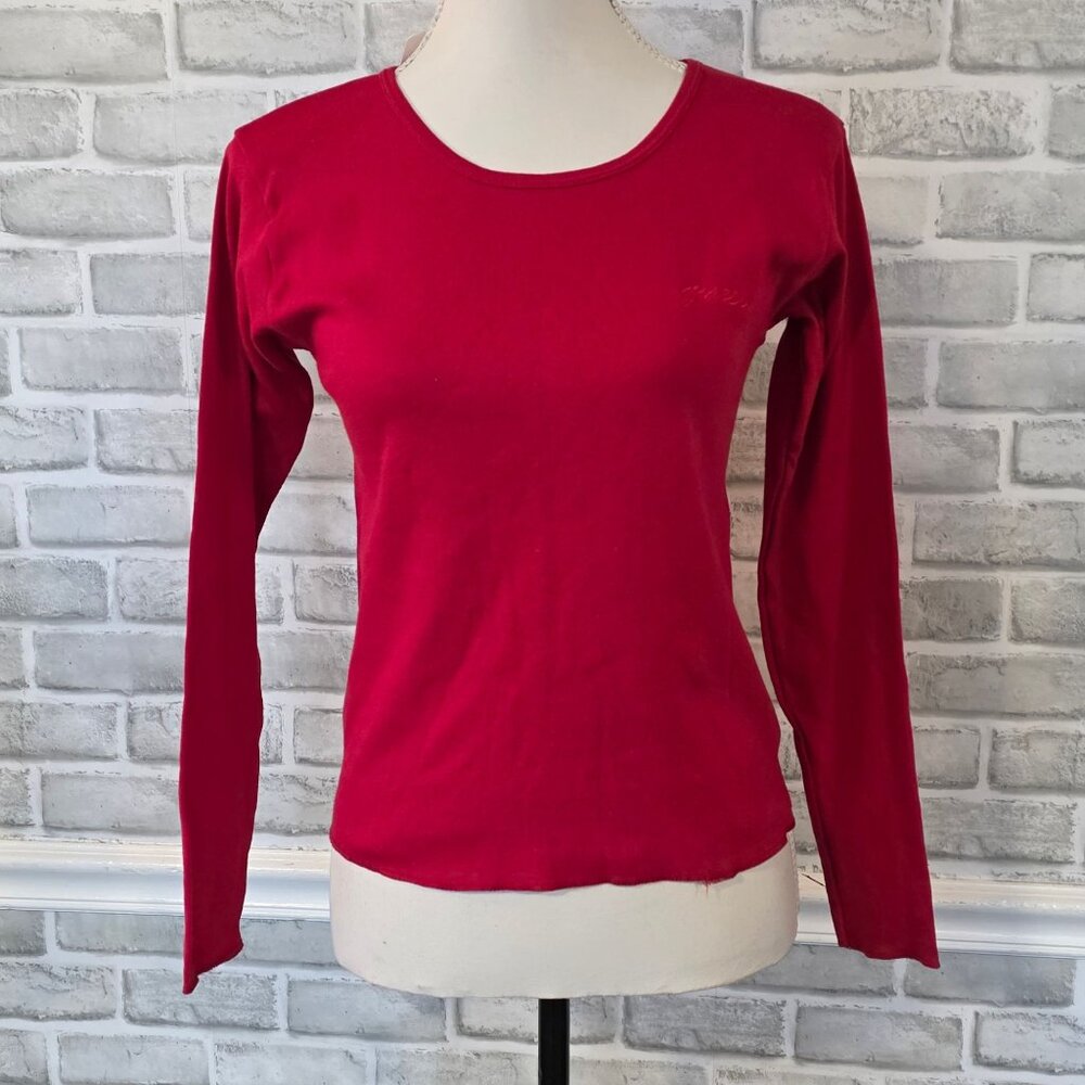 Vintage GUESS Red Long Sleeve Basic Tee Shirt NEW NOS Cotton M/L Made in USA